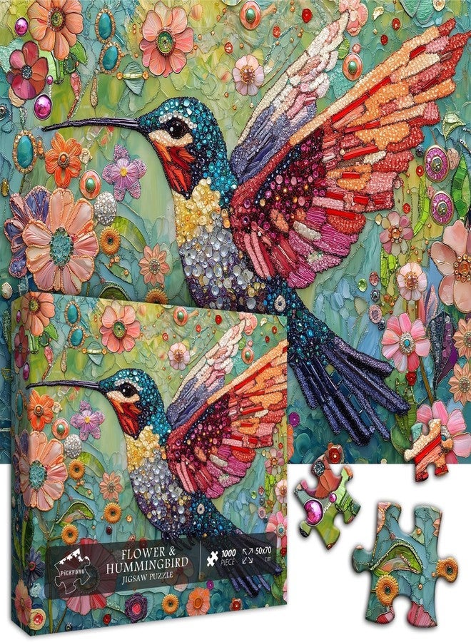 PICKFORU Hummingbird Puzzles for Adults 1000 Pieces, Nature Birds Flower Jewel Art Puzzle, Difficult Crystal Diamond Beautiful Garden Animals Jigsaw Puzzles, Colorful Floral Hard Challenging Puzzles for Adults - Image 2